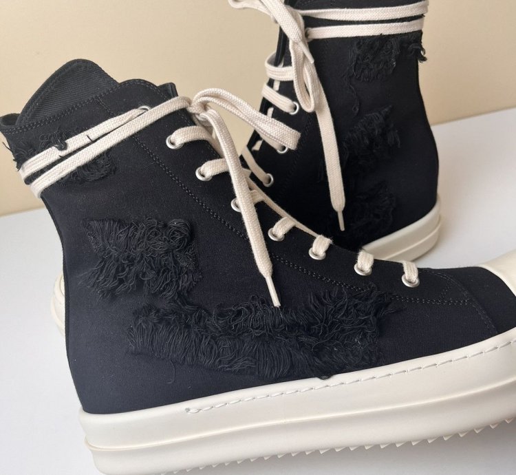 NEW Rick Owens Ramones High Slashed Denim Black Milk