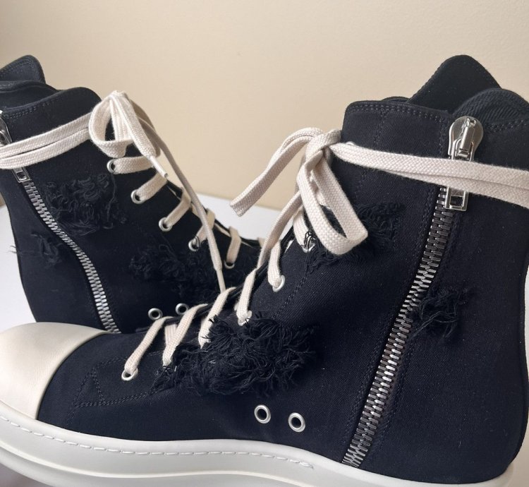 NEW Rick Owens Ramones High Slashed Denim Black Milk