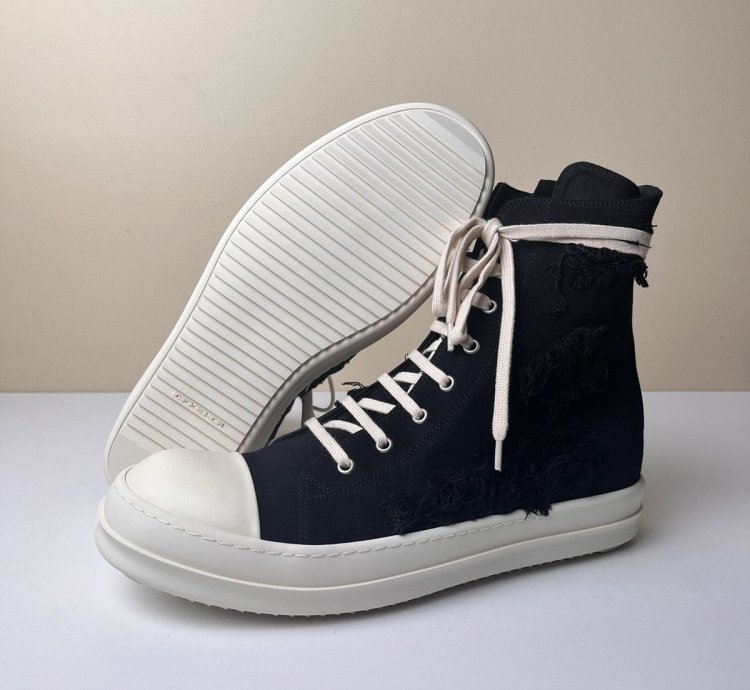 NEW Rick Owens Ramones High Slashed Denim Black Milk