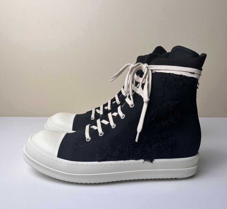 NEW Rick Owens Ramones High Slashed Denim Black Milk