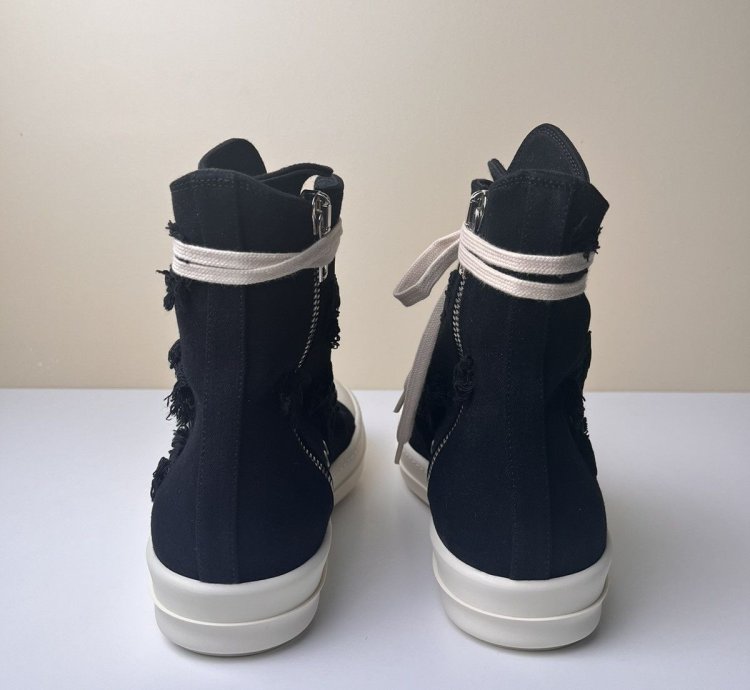 NEW Rick Owens Ramones High Slashed Denim Black Milk