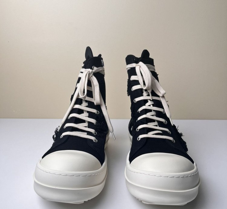 NEW Rick Owens Ramones High Slashed Denim Black Milk