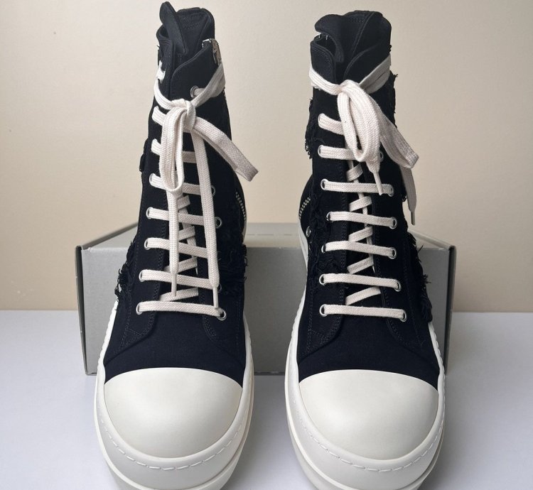 NEW Rick Owens Ramones High Slashed Denim Black Milk