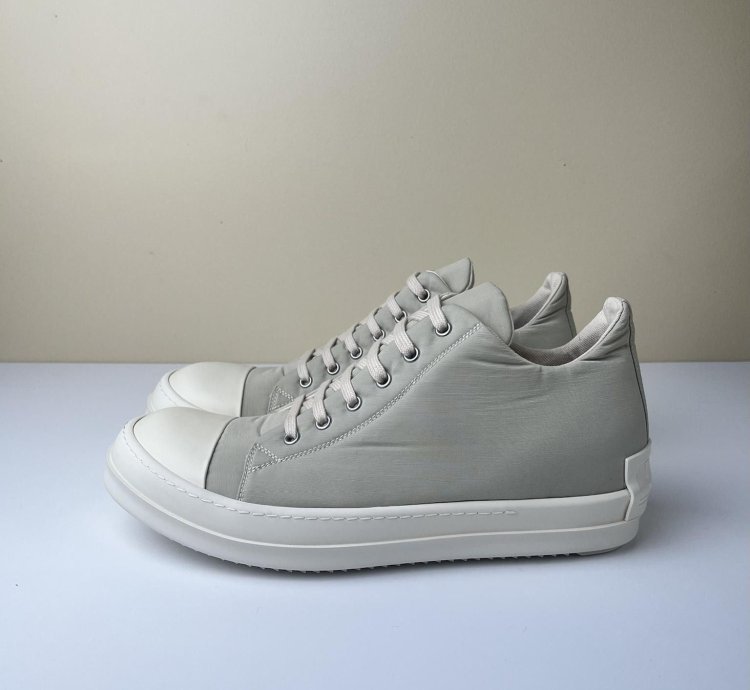 NEW Rick Owens Strobe Cotton Low Sneakers Pearl Milk