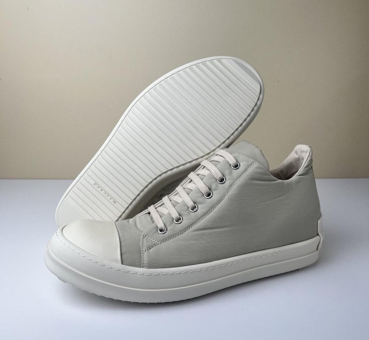 NEW Rick Owens Strobe Cotton Low Sneakers Pearl Milk