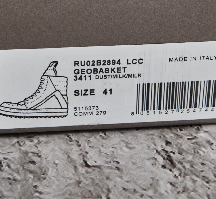 NIB RICK OWENS GEOBASKET HI TOP LEATHER SNEAKERS 41 1190