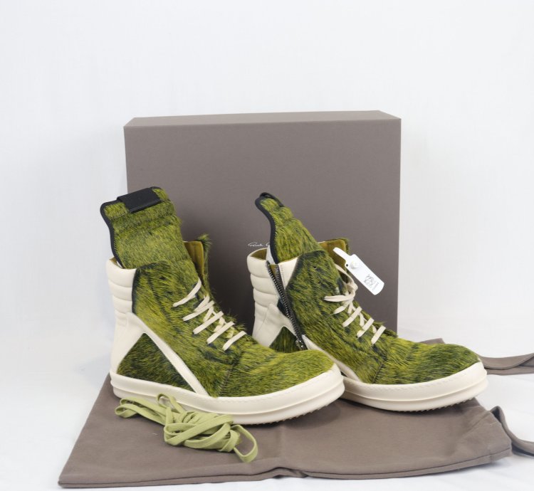 o1rshd11223 Men Green Geo-basket High Top Sneakers