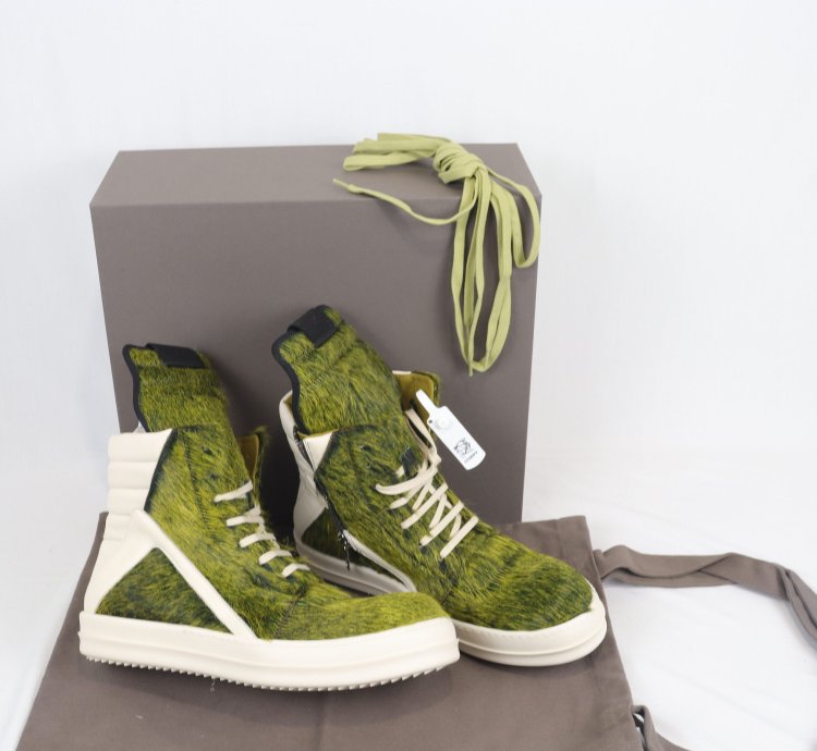 o1rshd11223 Men Green Geo-basket High Top Sneakers