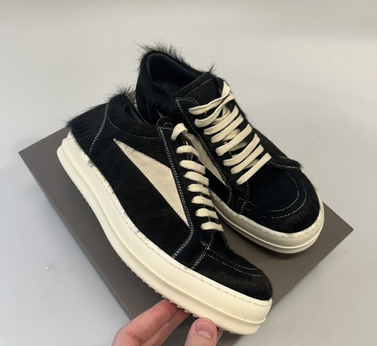 Rick Owen Mainline Vintage Low Top Pony Hair Sneaker
