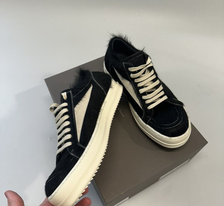Rick Owen Mainline Vintage Low Top Pony Hair Sneaker