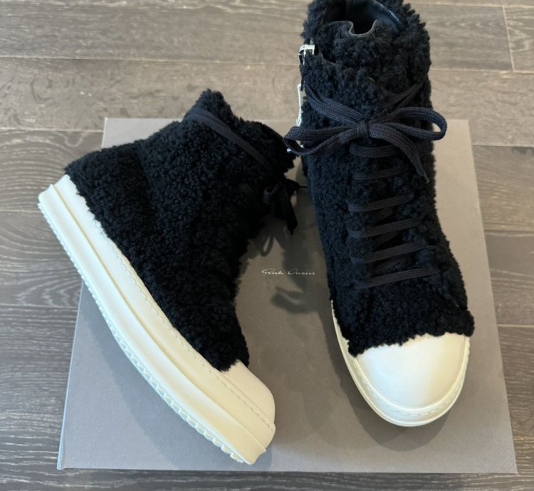 Rick Owen Shearling Sherpa Ramone high top sneakers