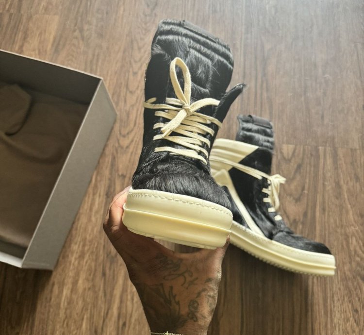RICK OWENS Black Fur Sneakers