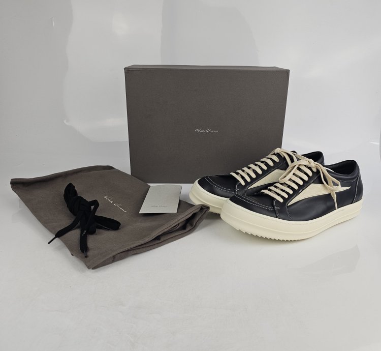 Rick Owens Black Milk Vintage Leather Sneakers New Size 42