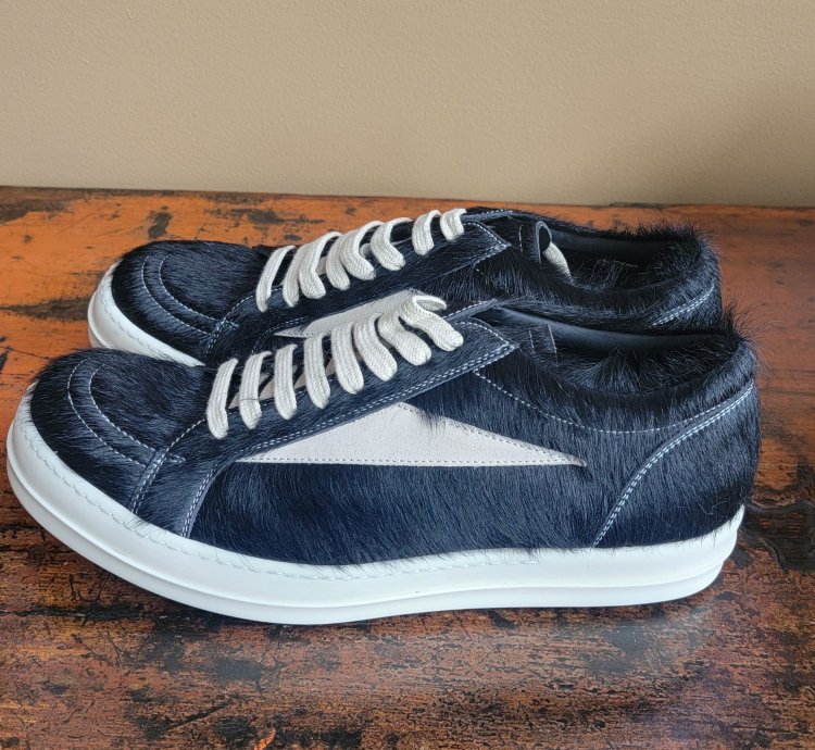 Rick Owens Black Milk Vintage Ponyhair Sneakers New Size 12