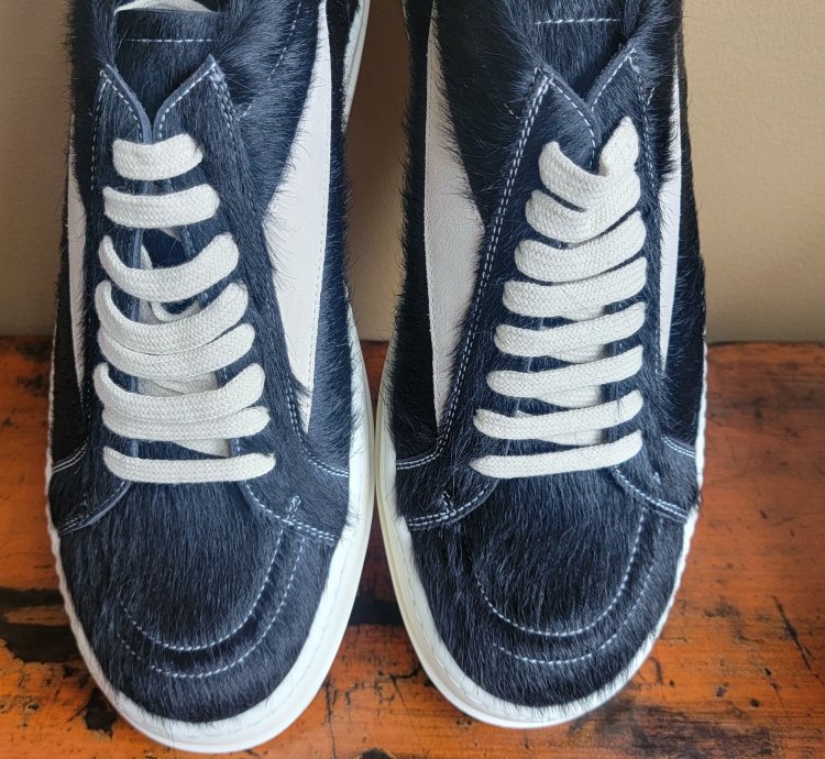 Rick Owens Black Milk Vintage Ponyhair Sneakers New Size 12