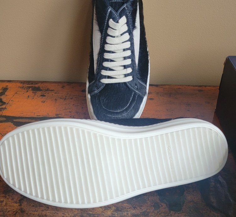 Rick Owens Black Milk Vintage Ponyhair Sneakers New Size 12