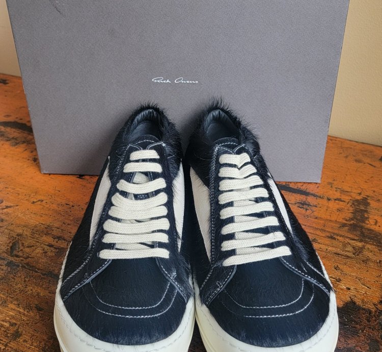 Rick Owens Black Milk Vintage Ponyhair Sneakers New Size 12