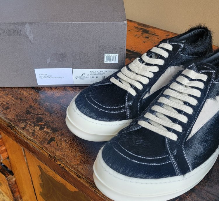 Rick Owens Black Milk Vintage Ponyhair Sneakers New Size 12