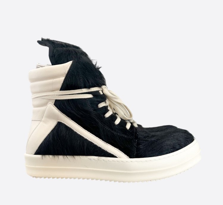 Rick Owens Black White Cowhair Geobaskets