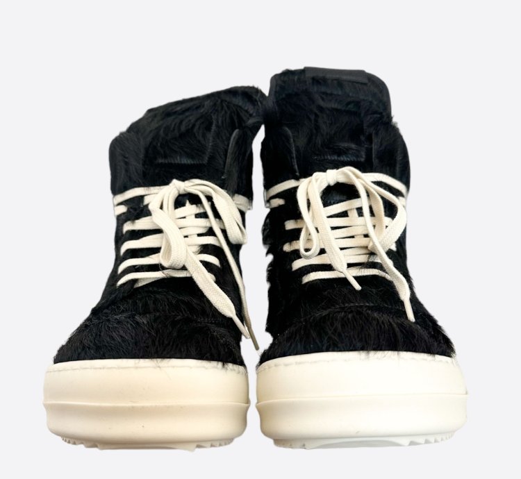 Rick Owens Black White Cowhair Geobaskets