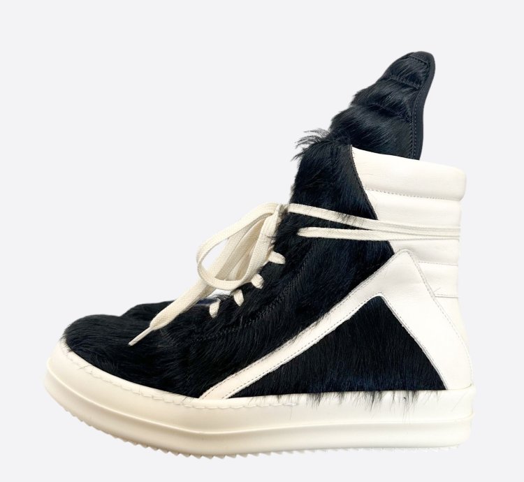 Rick Owens Black White Cowhair Geobaskets