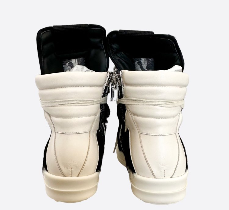 Rick Owens Black White Cowhair Geobaskets