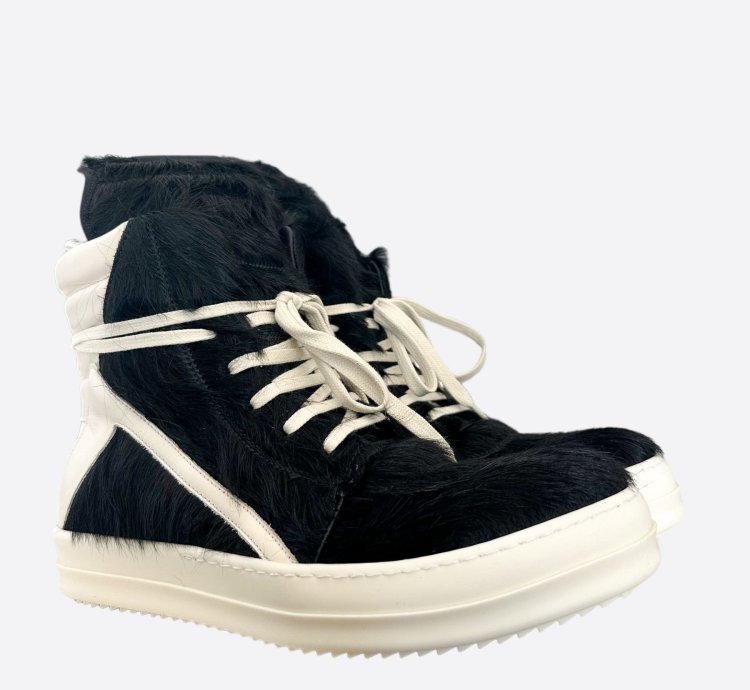 Rick Owens Black White Cowhair Geobaskets