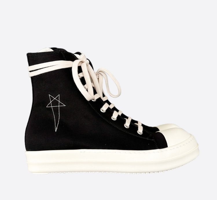 Rick Owens Black White Pentagram High Top Sneakers