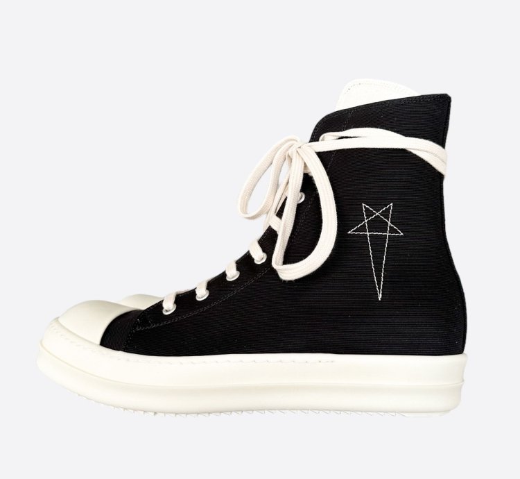 Rick Owens Black White Pentagram High Top Sneakers