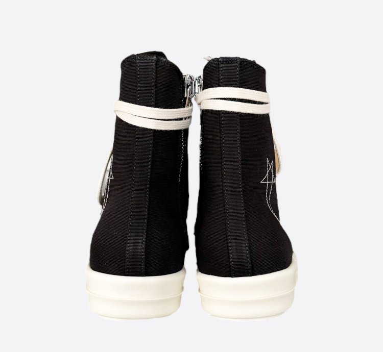 Rick Owens Black White Pentagram High Top Sneakers