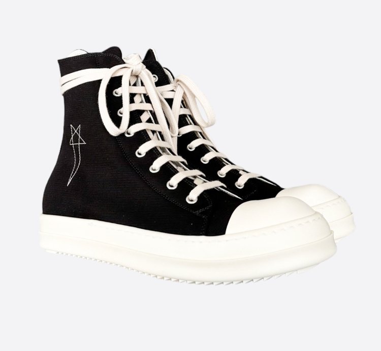 Rick Owens Black White Pentagram High Top Sneakers