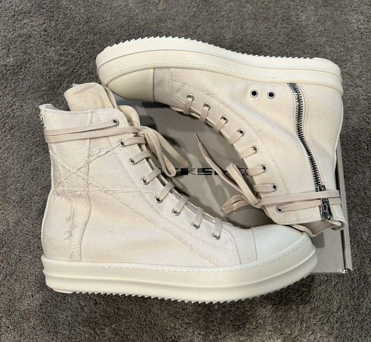 Rick Owens Chalk White Canvas Pentagram Embroidered Ramones