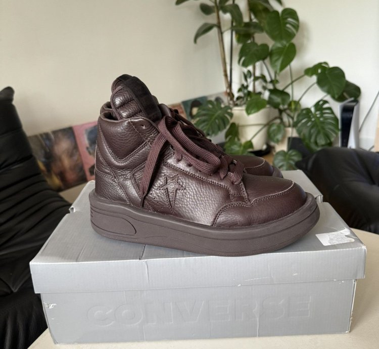 RICK OWENS CONVERSE TURBOWPN DARK BROWN LEATHER SNEAEKERS HI