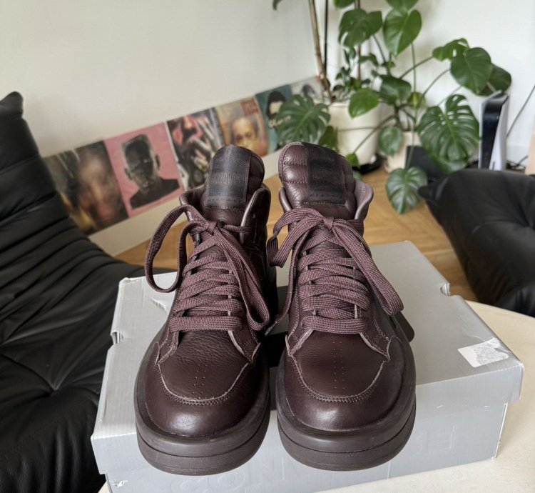 RICK OWENS CONVERSE TURBOWPN DARK BROWN LEATHER SNEAEKERS HI