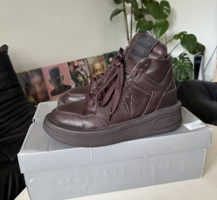 RICK OWENS CONVERSE TURBOWPN DARK BROWN LEATHER SNEAEKERS HI