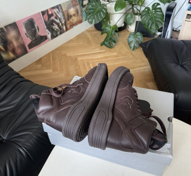 RICK OWENS CONVERSE TURBOWPN DARK BROWN LEATHER SNEAEKERS HI