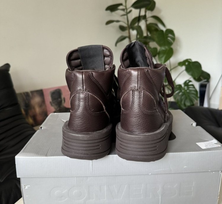 RICK OWENS CONVERSE TURBOWPN DARK BROWN LEATHER SNEAEKERS HI
