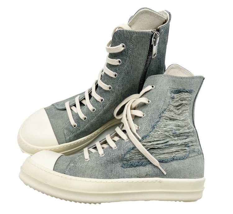 RICK OWENS DISTRESSED BLUE DENIM RAMONE DRKSHDW