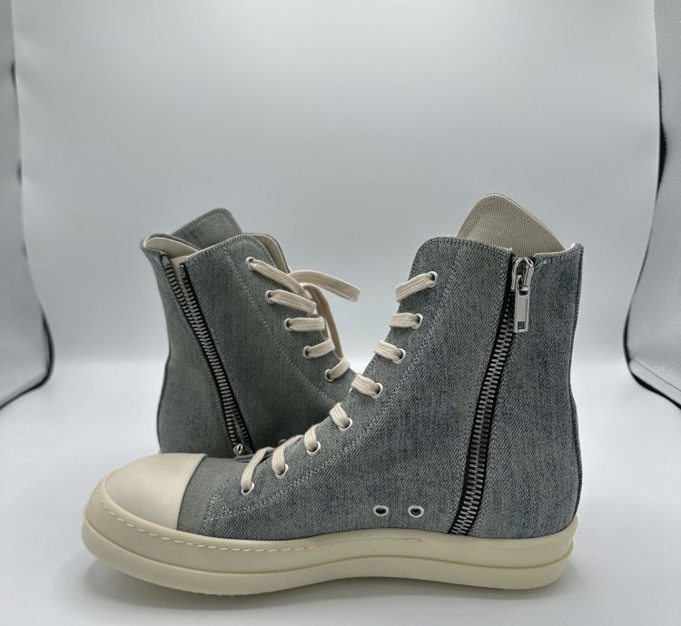RICK OWENS DISTRESSED BLUE DENIM RAMONE DRKSHDW