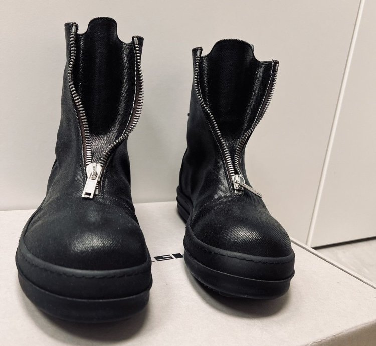 Rick Owens Drkshdw Front Zip Wax Denim Sneaker FINAL SALE