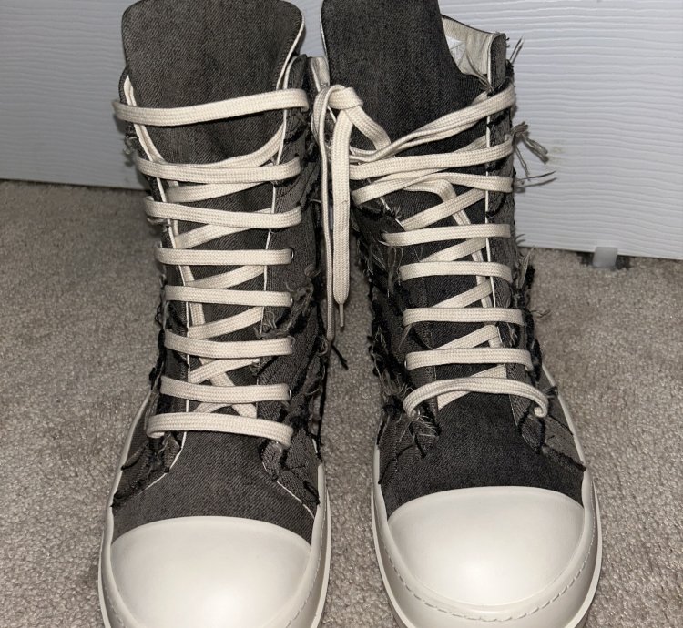 Rick Owens DRKSHDW Scarpe in Denim Slashed High Top Sneaker