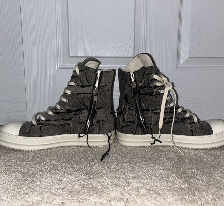 Rick Owens DRKSHDW Scarpe in Denim Slashed High Top Sneaker