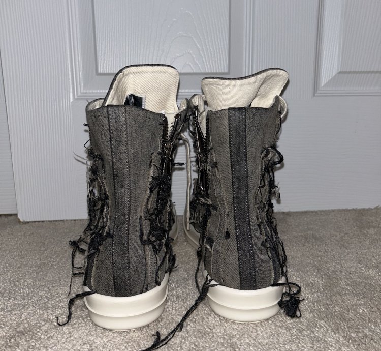 Rick Owens DRKSHDW Scarpe in Denim Slashed High Top Sneaker