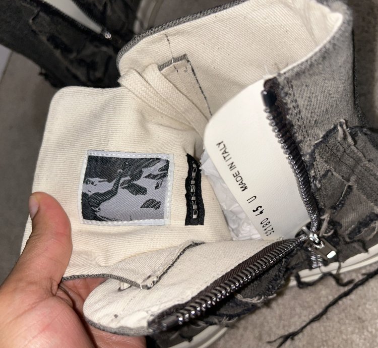 Rick Owens DRKSHDW Scarpe in Denim Slashed High Top Sneaker