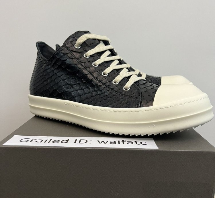RICK OWENS EDFU PYTHON LEATHER BLACK MILK RAMONES LOW