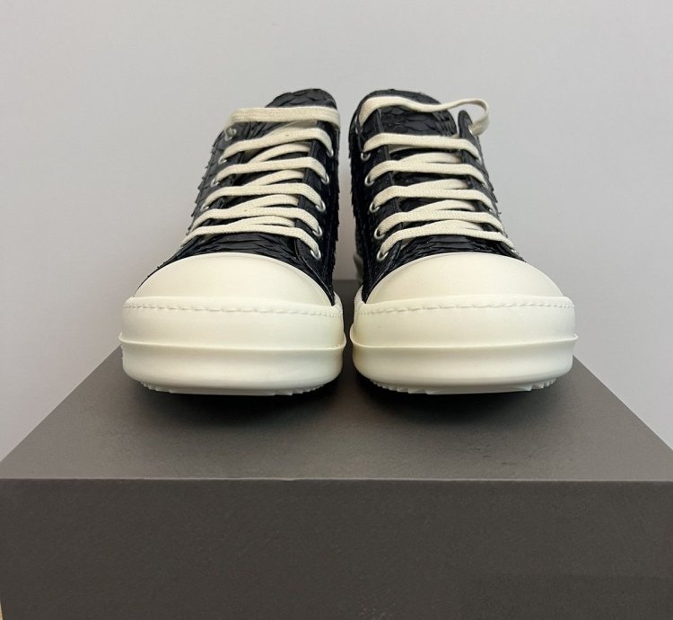 RICK OWENS EDFU PYTHON LEATHER BLACK MILK RAMONES LOW