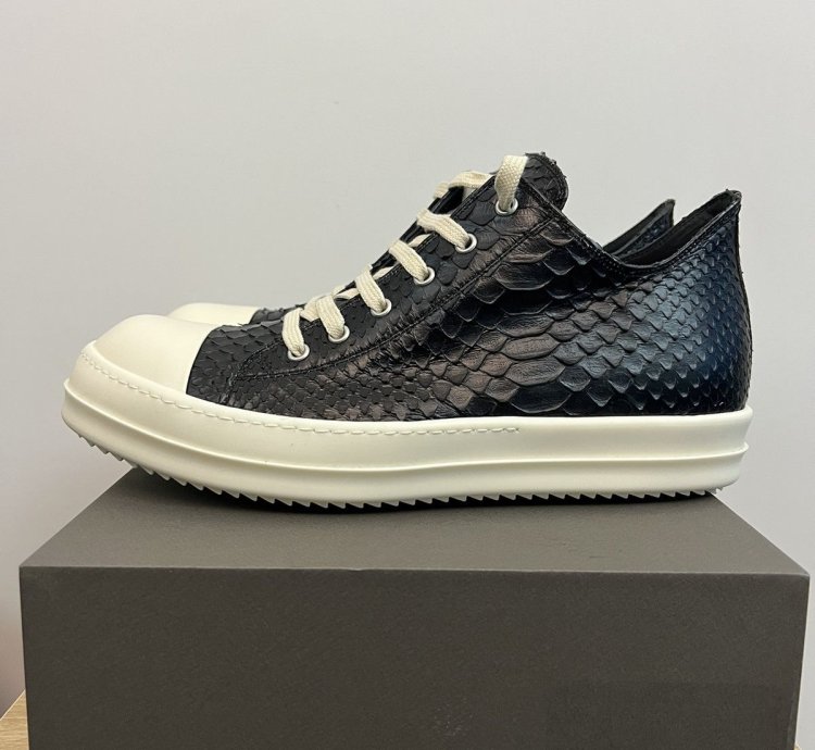 RICK OWENS EDFU PYTHON LEATHER BLACK MILK RAMONES LOW