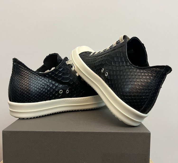 RICK OWENS EDFU PYTHON LEATHER BLACK MILK RAMONES LOW