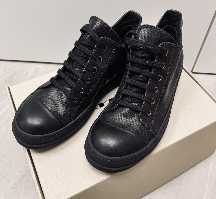 Rick Owens Foil Denim Triple Black Ramones Low Sneaker