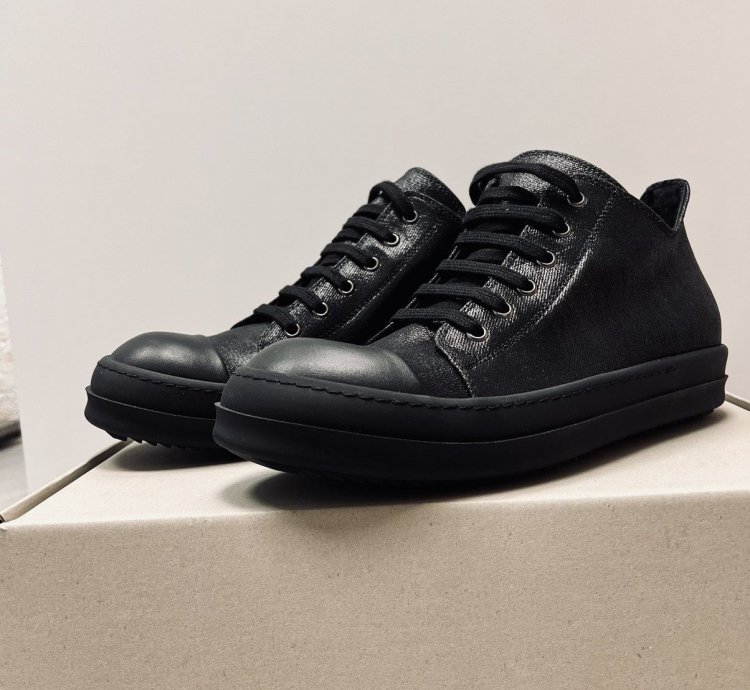 Rick Owens Foil Denim Triple Black Ramones Low Sneaker